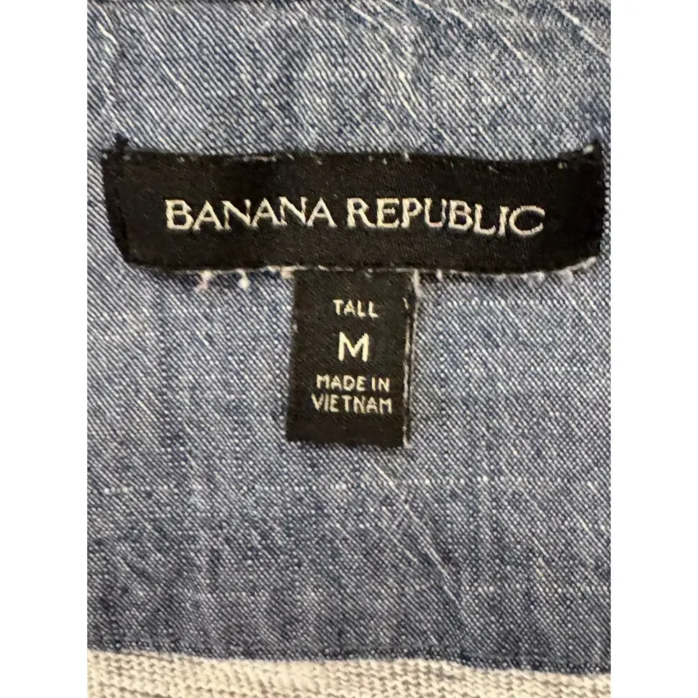Banana Republic Mens Henley Baseball Shirt Sz M Tall Heather Gray Gorpcore Prep